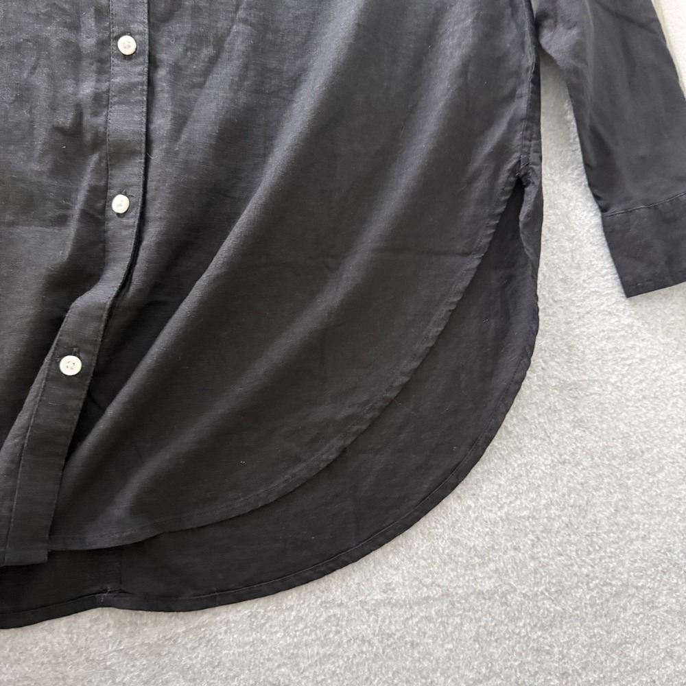 Aerie Black Linen Blend Button Up Minimalist Shirt Long Sleeve Womens XS - Picture 10 of 11